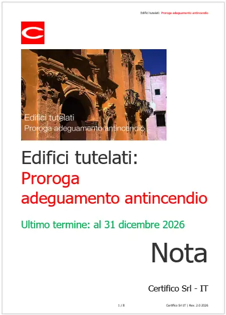 Edifici tutelati: proroga adeguamento antincendio 